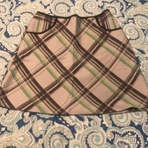 Woman’s Express Plaid Brown, Tan, Lime Green Skirt